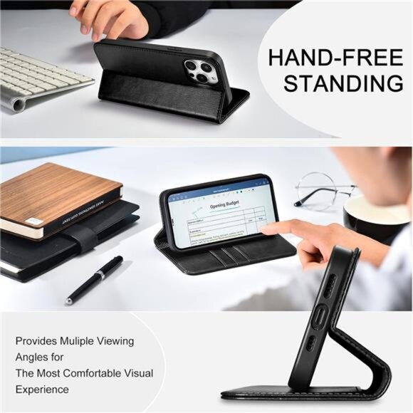 iPhone 14 Pro Max Case, Premium Handcrafted PU Leather Wallet Case, Wireless - Picture 4 of 14